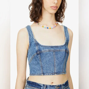 Frame Square Neck Bustier Denim Jean Top Crop Cropped Corset Blue